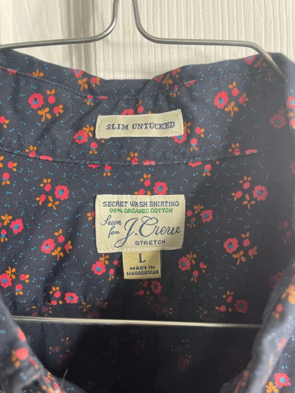 J. Crew Navy Button-Down Shirt with Pink Floral Print. Slim Untucked. Nice